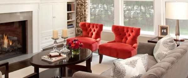 red and gray living room