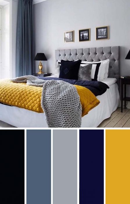 Gray Yellow Navy Blue Bedroom Color Scheme