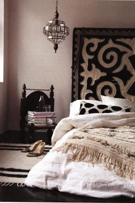 Dark stylish bedroom with moroccan motifs