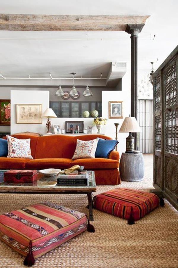 Modern Moroccan style living room in warm hues