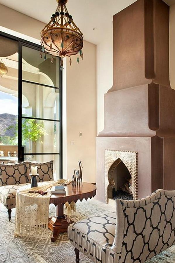 Smart modern living room with elegant Moroccan lighting and decor